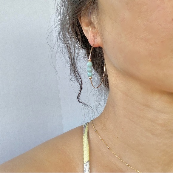 Larimar Hammered Hoop Earrings 14K Gold Filled 925 - Picture 3 of 6